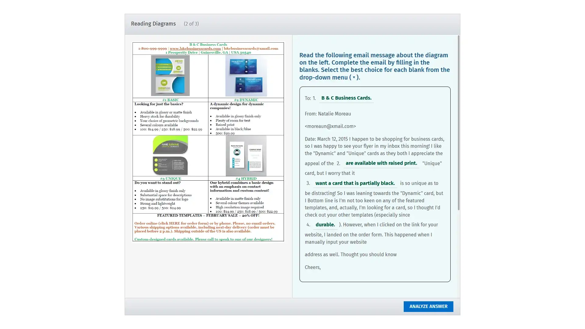 over-optimized CELPIP reading practice – diagram reading question with answer feedback
