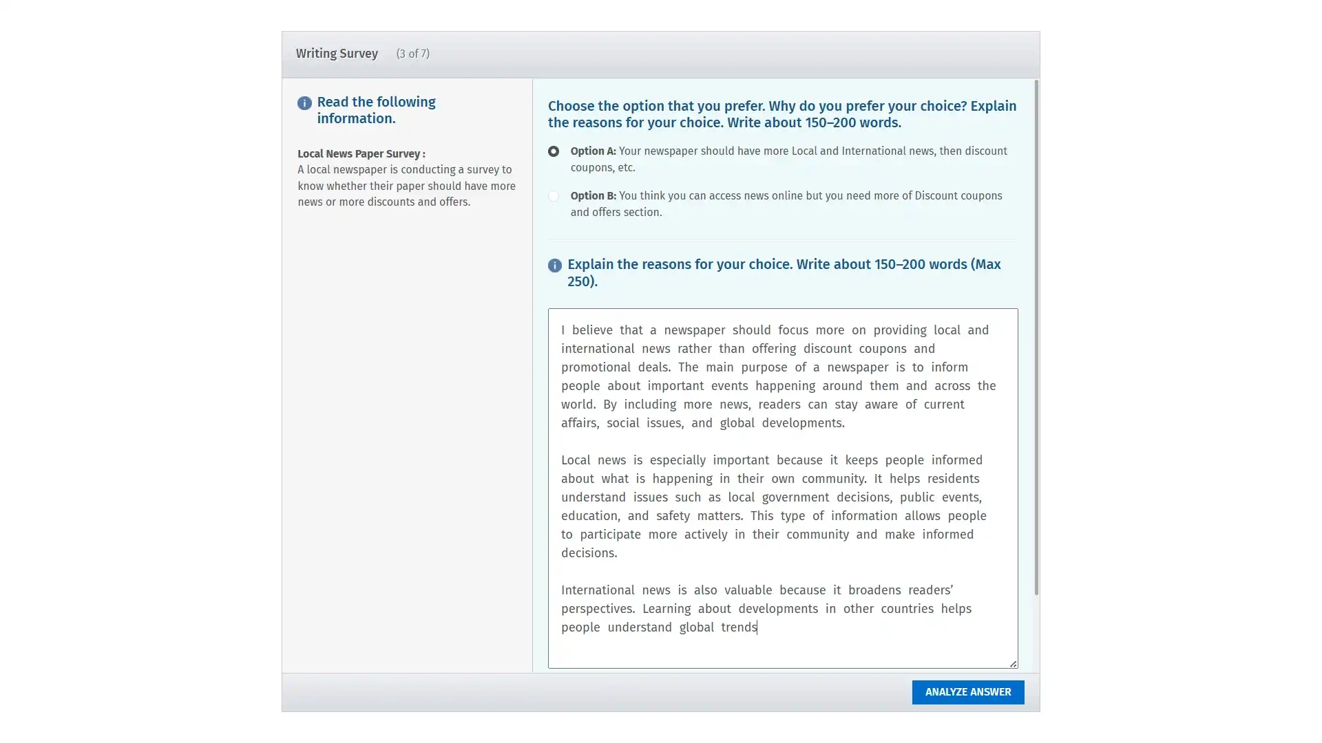 Opportunity CELPIP writing task – AI scoring result with criterion breakdown
