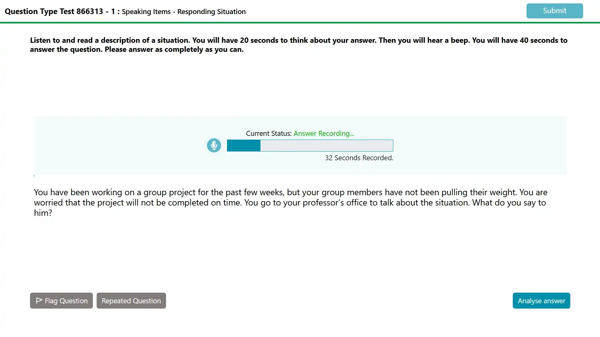 PTE Core speaking AI score for Respond to a Situation task