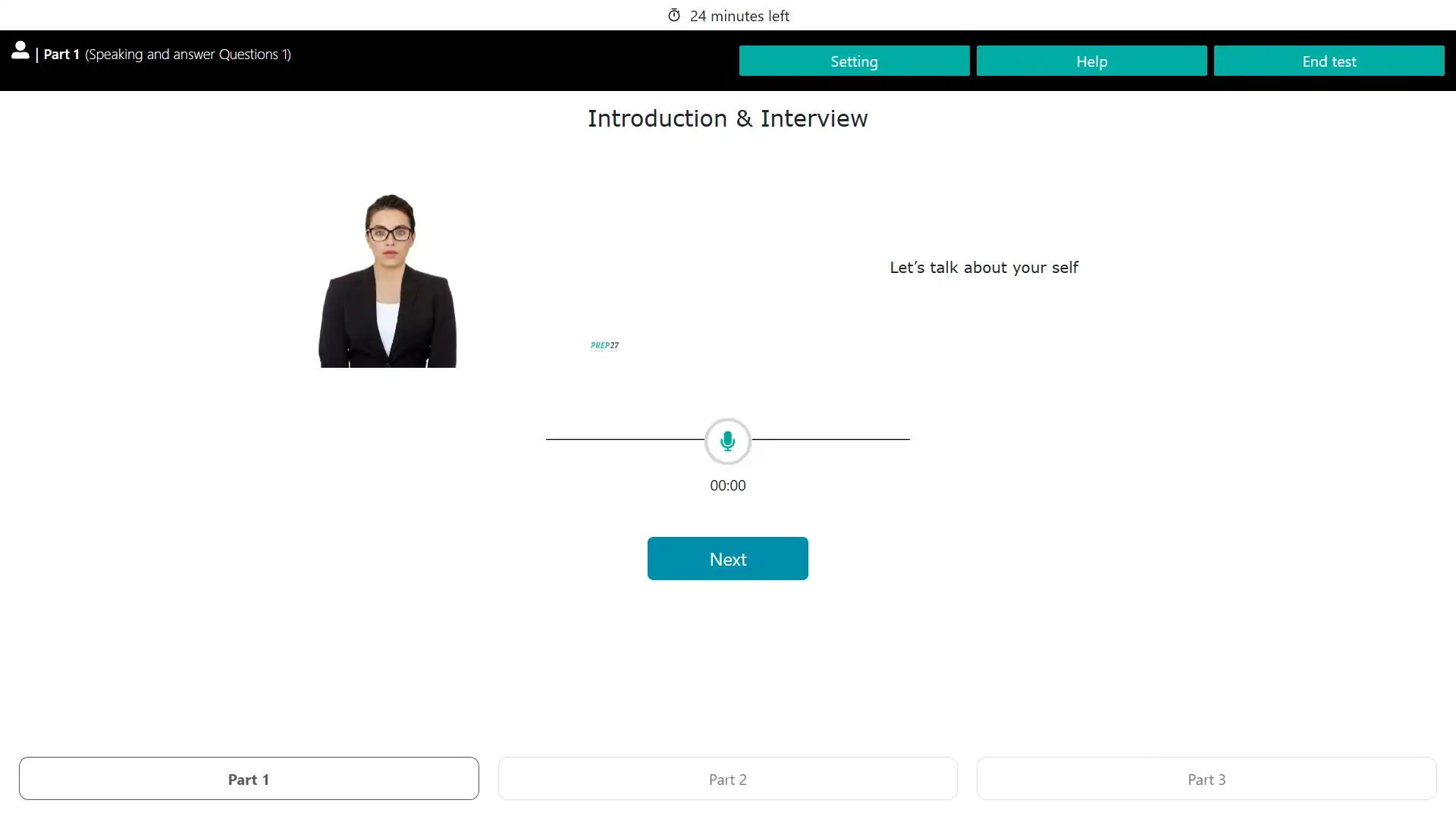 IELTS speaking AI band score 7.5 with 4-criteria feedback on Prep27